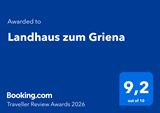 Booking Award - Landhaus zum Griena Booking Landhaus zum Griena